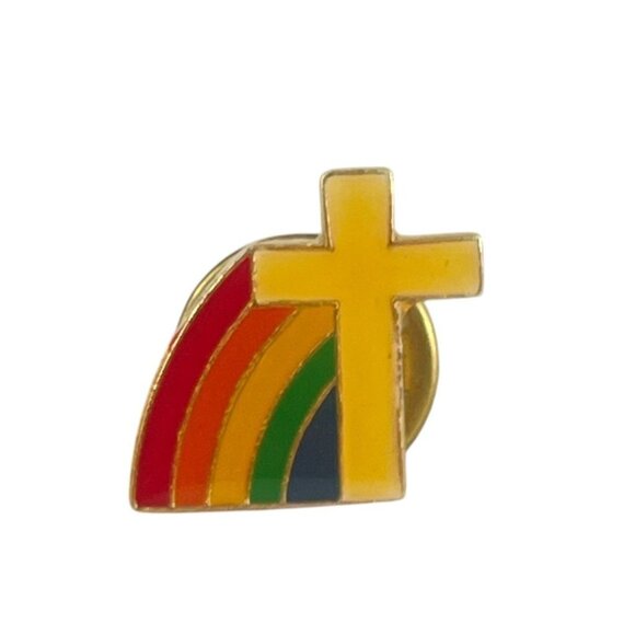 Rainbow & Cross Enamel Lapel Pin With Secure Clutch Back - Picture 2 of 5